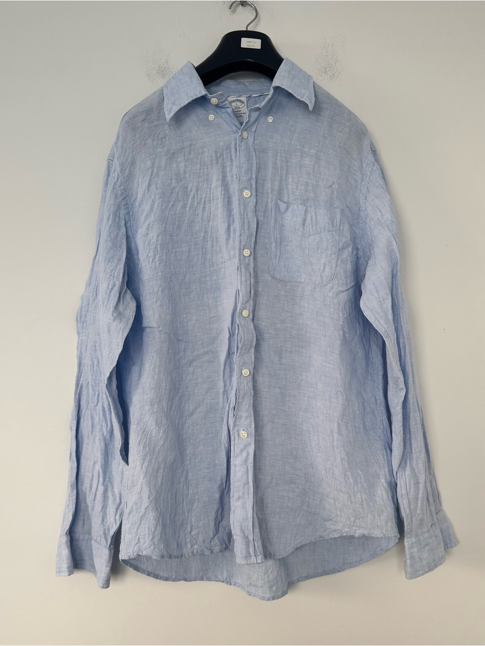 Brooks Brothers Linen Button Down Shirt Mens L Blue Long Sleeve Regent Resort